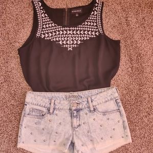 Black And White Embroidery Tank Top Blouse